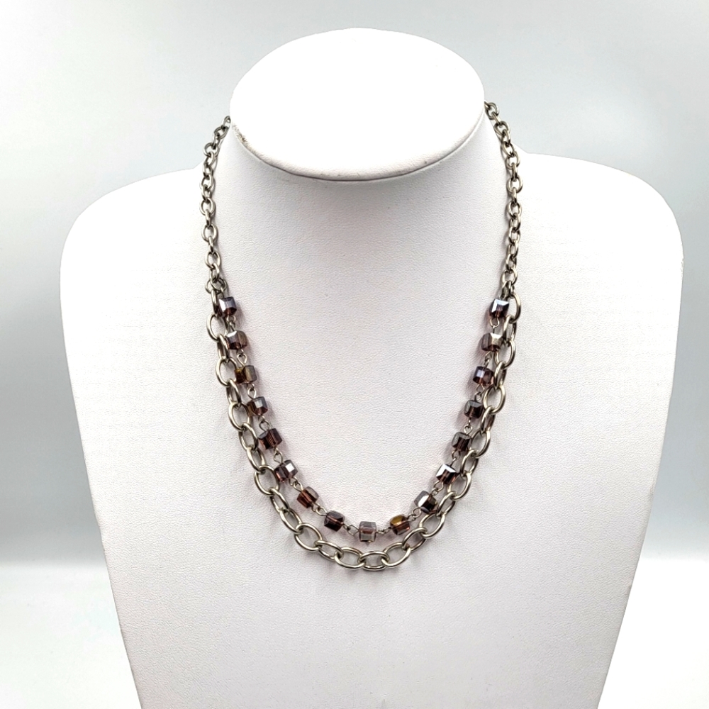 Brown Iridescent Beads on Delicate Gold Chain